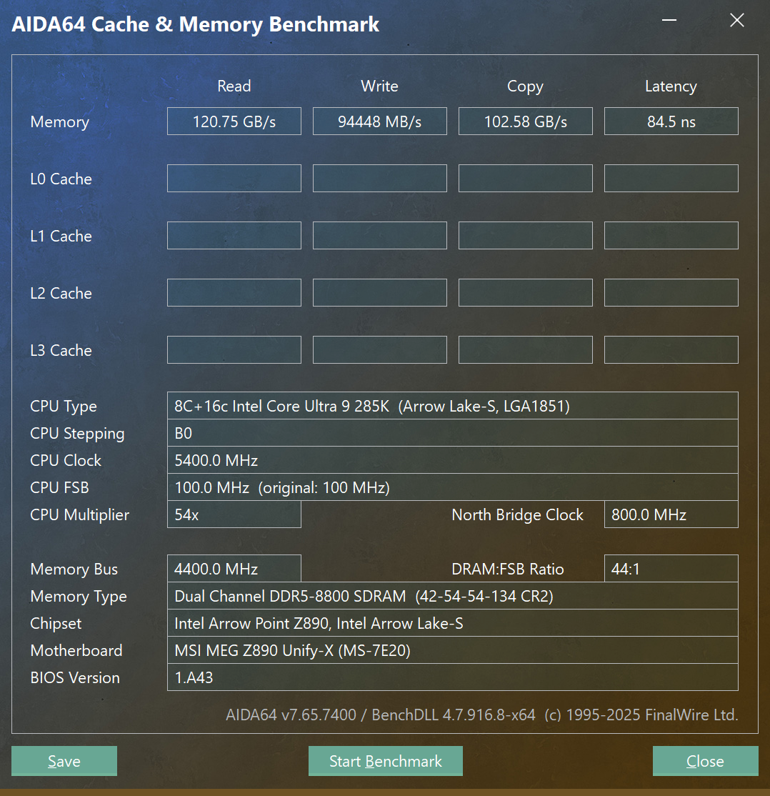  Core Ultra 9 285K, DDR5-8800, XMP 